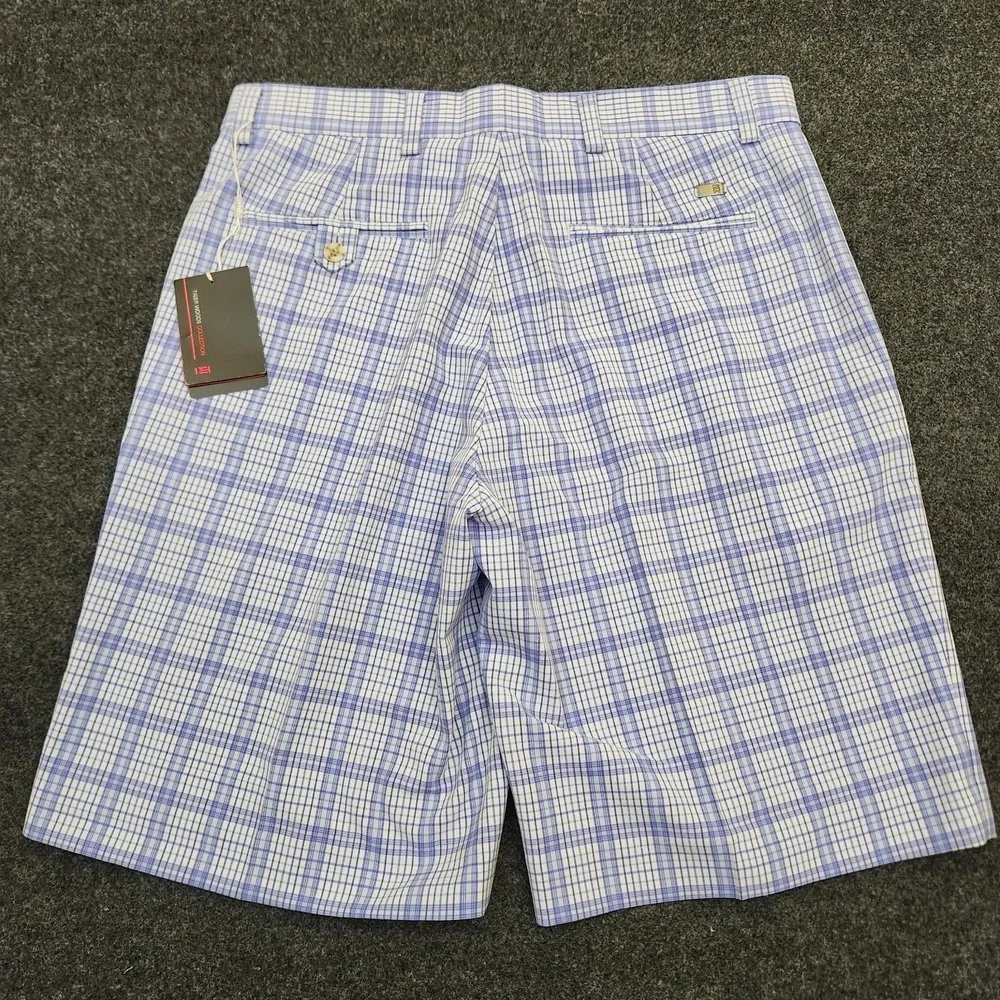 NWT Nike Tiger Woods Collection Mens 32 Blue Plaid Golf Performance Chino Shorts